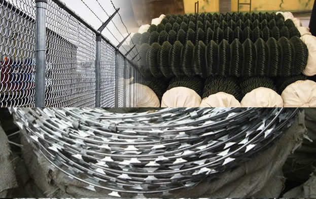 PVC coated chain link fence with top galvanized razor wire